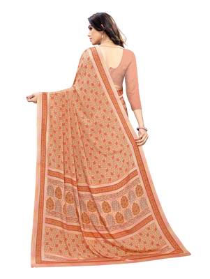 Orange printed crepe saree with blouse 4