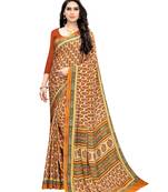 Orange printed crepe saree with blouse