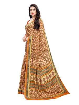Orange printed crepe saree with blouse 2