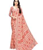 Peach printed crepe saree with blouse