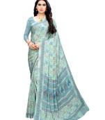 Light blue printed crepe saree with blouse