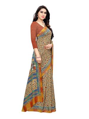Multicolor printed crepe saree with blouse 3