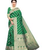 Green woven banarasi silk saree with blouse