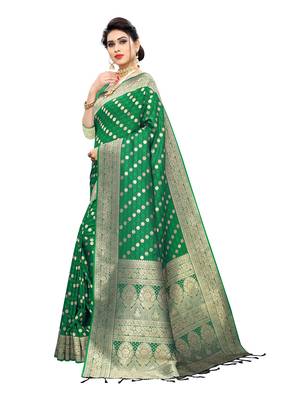 Green woven banarasi silk saree with blouse 2