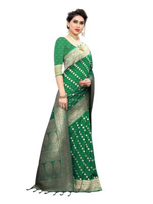 Green woven banarasi silk saree with blouse 3