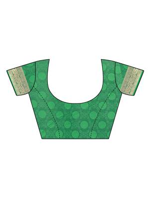 Green woven banarasi silk saree with blouse 5