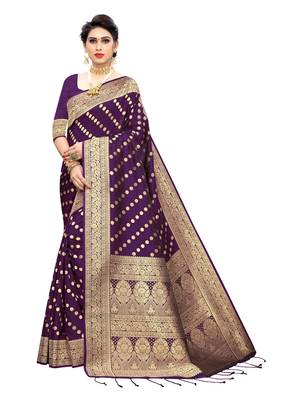 Purple woven banarasi silk saree with blouse 1