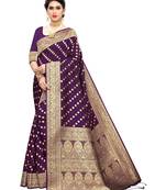 Purple woven banarasi silk saree with blouse