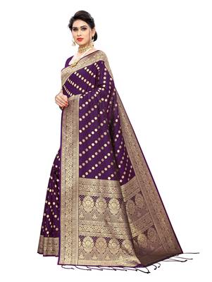 Purple woven banarasi silk saree with blouse 2