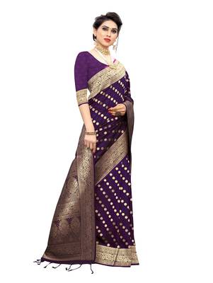 Purple woven banarasi silk saree with blouse 3