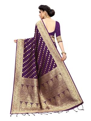 Purple woven banarasi silk saree with blouse 4
