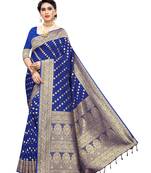 Dark blue woven banarasi silk saree with blouse