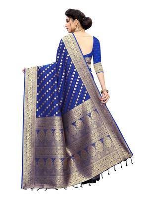 Dark blue woven banarasi silk saree with blouse 4