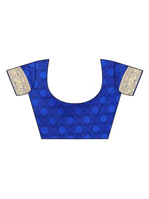 Dark blue woven banarasi silk saree with blouse 5