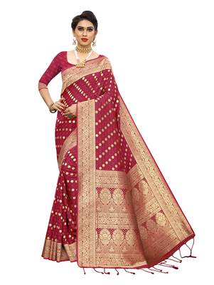 Pink woven banarasi silk saree with blouse 1
