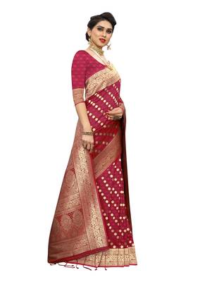 Pink woven banarasi silk saree with blouse 3