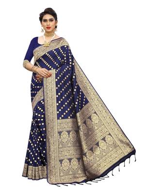 Blue woven banarasi silk saree with blouse 1