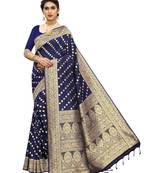Blue woven banarasi silk saree with blouse