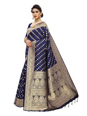 Blue woven banarasi silk saree with blouse 2