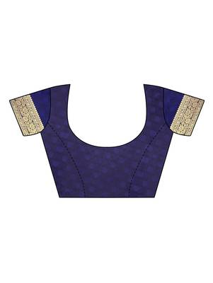 Blue woven banarasi silk saree with blouse 5