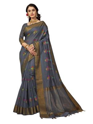 Grey woven cotton silk saree with blouse 1