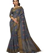 Grey woven cotton silk saree with blouse