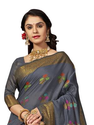 Grey woven cotton silk saree with blouse 2