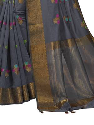 Grey woven cotton silk saree with blouse 3