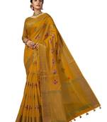 Mustard woven cotton silk saree with blouse