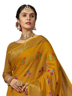 Mustard woven cotton silk saree with blouse 2