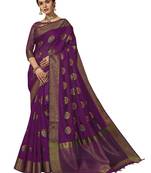 Purple woven cotton silk saree with blouse