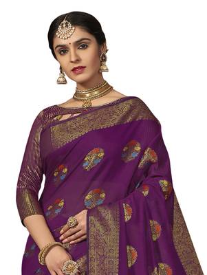 Purple woven cotton silk saree with blouse 2