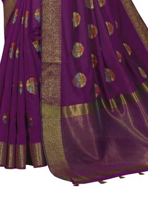 Purple woven cotton silk saree with blouse 3