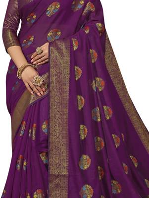 Purple woven cotton silk saree with blouse 4