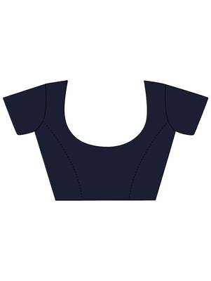 Navy blue woven cotton silk saree with blouse 5