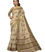 Cream woven cotton silk saree with blouse