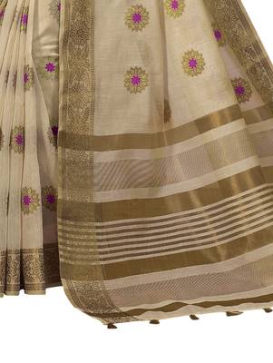 Cream woven cotton silk saree with blouse 3