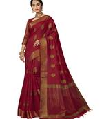 Red woven cotton silk saree with blouse