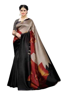 Black Printed Art Silk Saree With Blouse 1