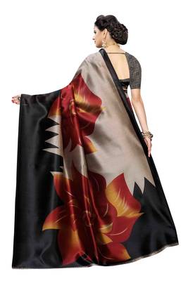 Black Printed Art Silk Saree With Blouse 3