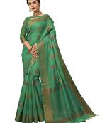 Green woven cotton silk saree with blouse