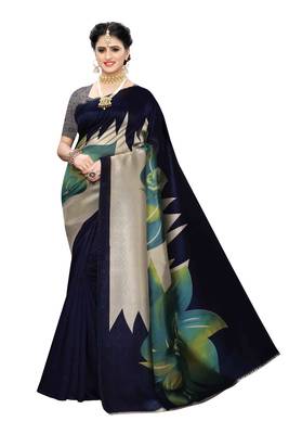 Navy Blue Printed Art Silk Saree With Blouse 1