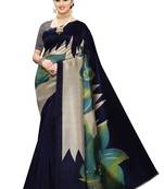 Navy Blue Printed Art Silk Saree With Blouse