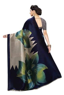 Navy Blue Printed Art Silk Saree With Blouse 3