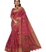 Pink woven cotton silk saree with blouse