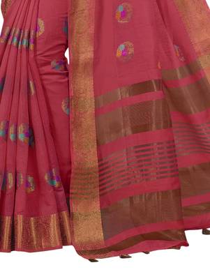 Pink woven cotton silk saree with blouse 3