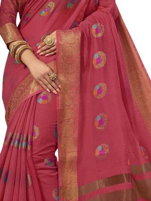 Pink woven cotton silk saree with blouse 4