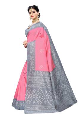Pink Printed Art Silk Saree With Blouse 2