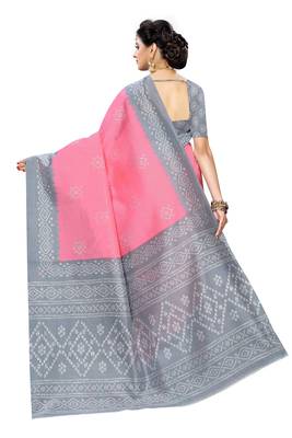 Pink Printed Art Silk Saree With Blouse 3