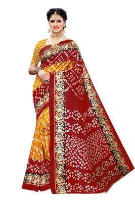Yellow Printed Art Silk Saree With Blouse 1